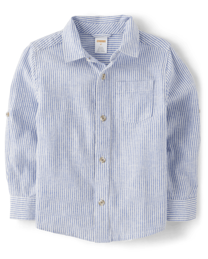 Kids Dad And Me Striped Linen-Blend Button Up Shirt