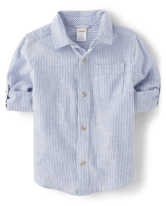 Kids Dad And Me Striped Linen-Blend Button Up Shirt