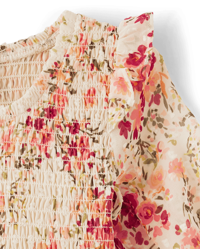 Girls Floral Smocked Ruffle Dress - Country Charm