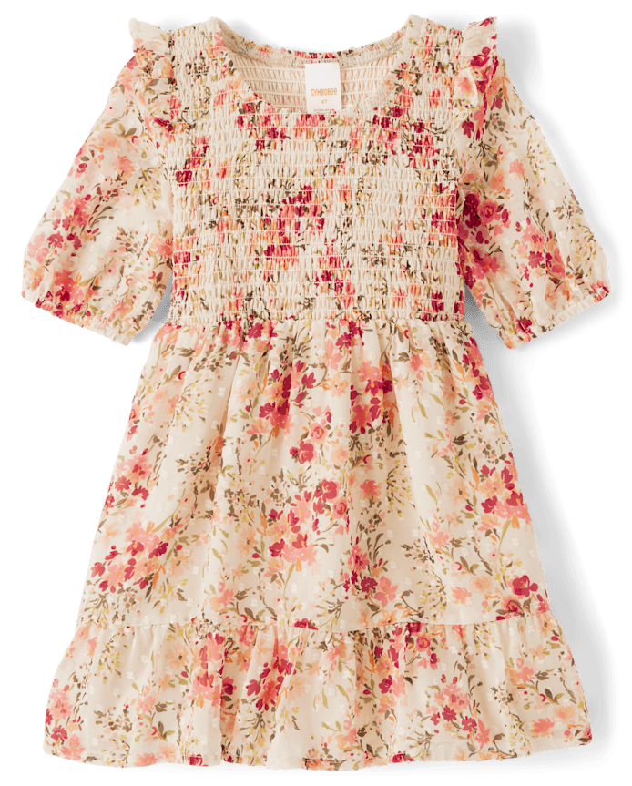 Girls Floral Smocked Ruffle Dress - Country Charm