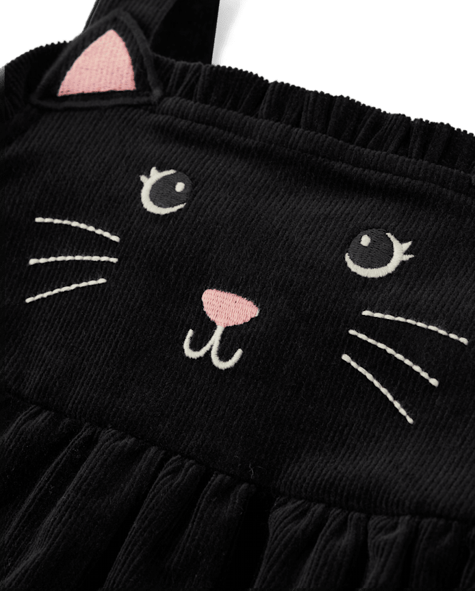 Girls Embroidered Cat Corduroy Jumper - Halloween