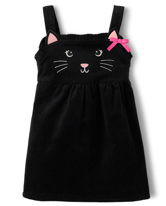 Girls Embroidered Cat Corduroy Jumper - Halloween