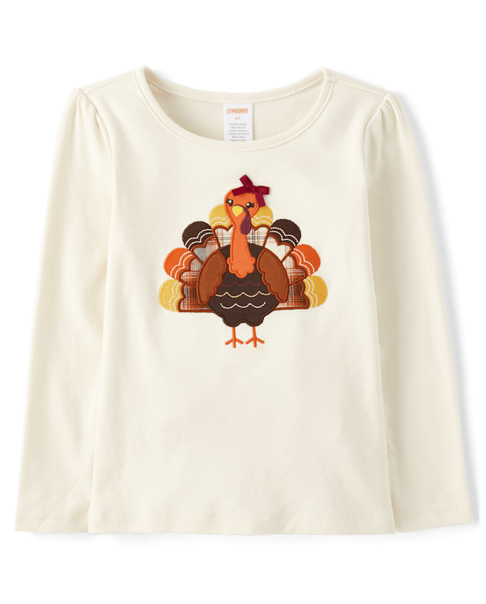Girls Embroidered Turkey Top - Autumn Adventures