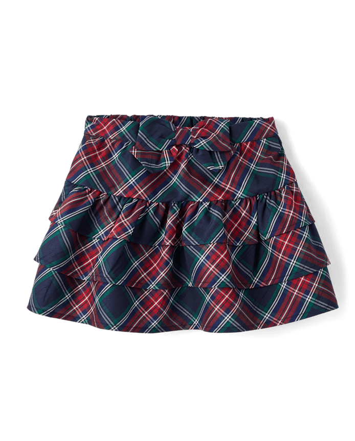 Girls Plaid Tiered Skirt - Royal Christmas