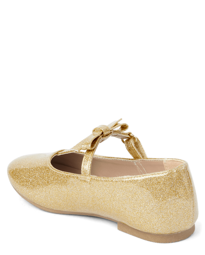 Girls Glitter T Strap Ballet Flats