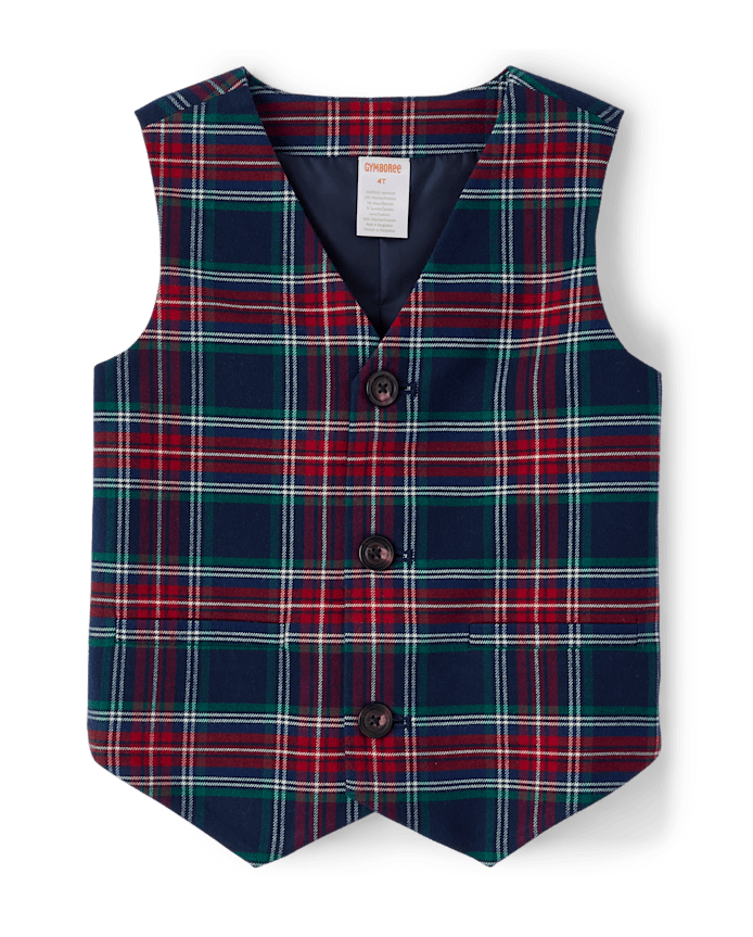 Boys Plaid Suit Vest - Royal Christmas