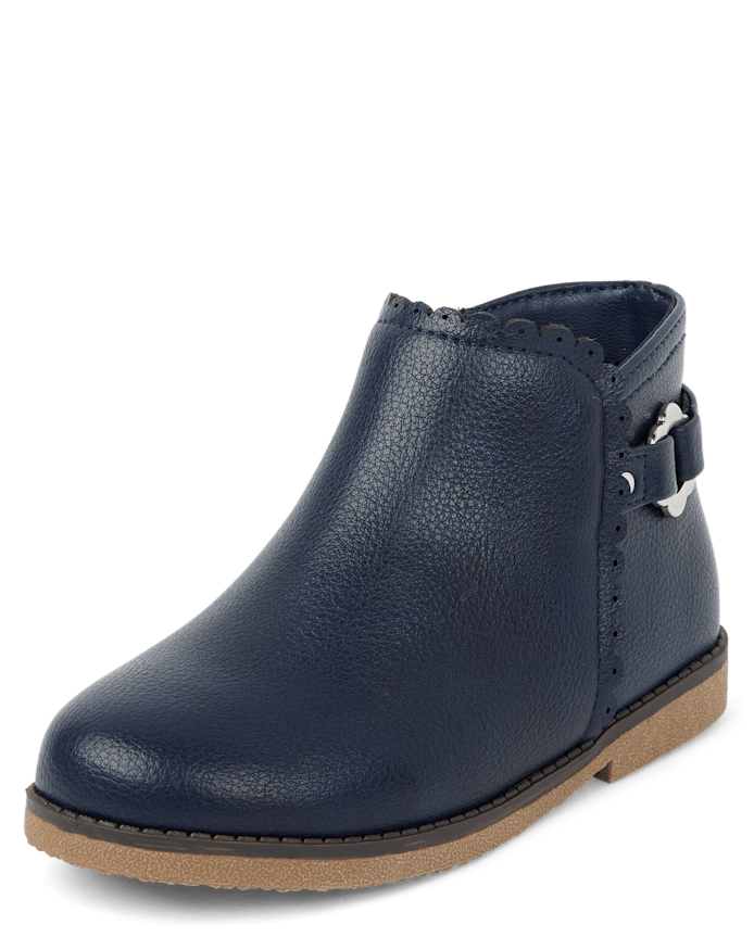 Girls Scalloped Flower Buckle Booties