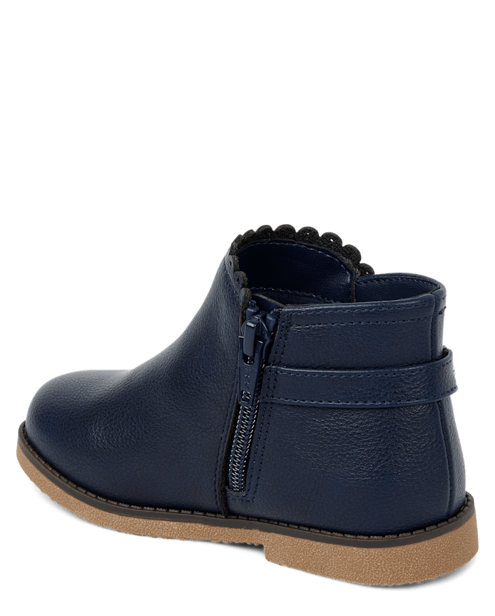 Girls Scalloped Flower Buckle Booties