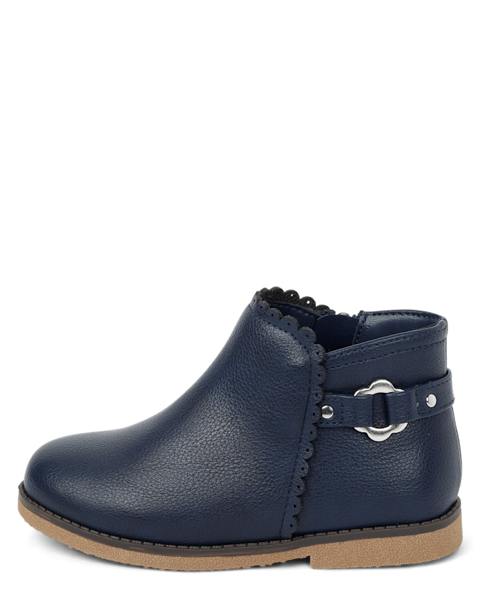 Girls Scalloped Flower Buckle Booties