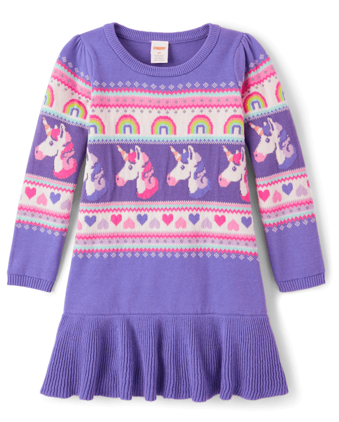 Girls Unicorn Fairisle Peplum Sweater Dress