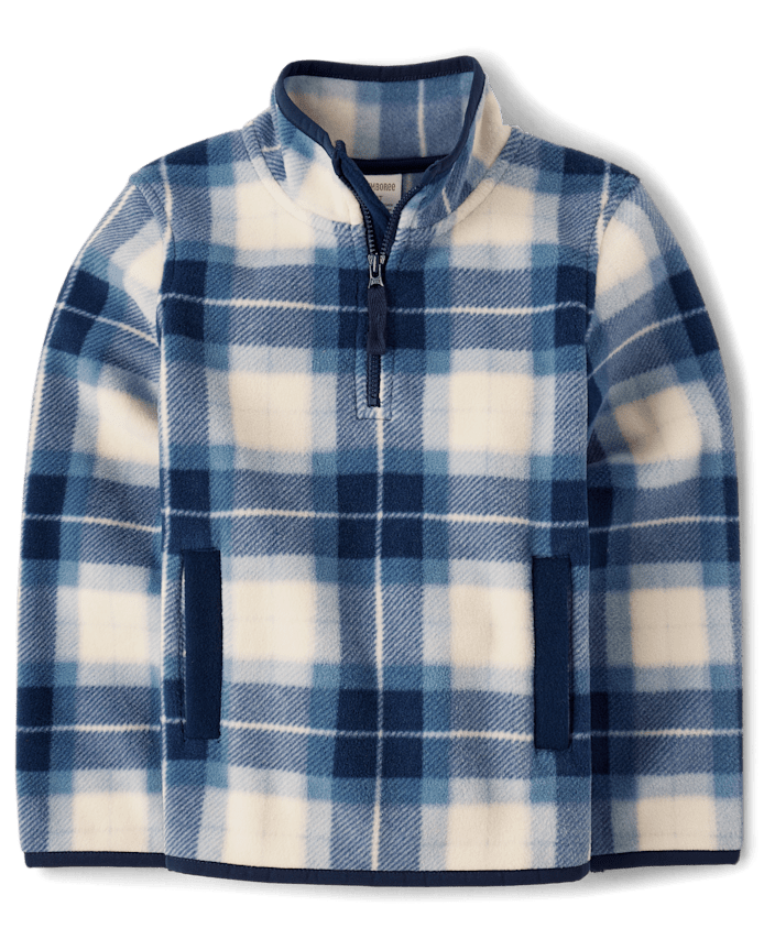 Boys Plaid Microfleece Half Zip Pullover - Little Essentials