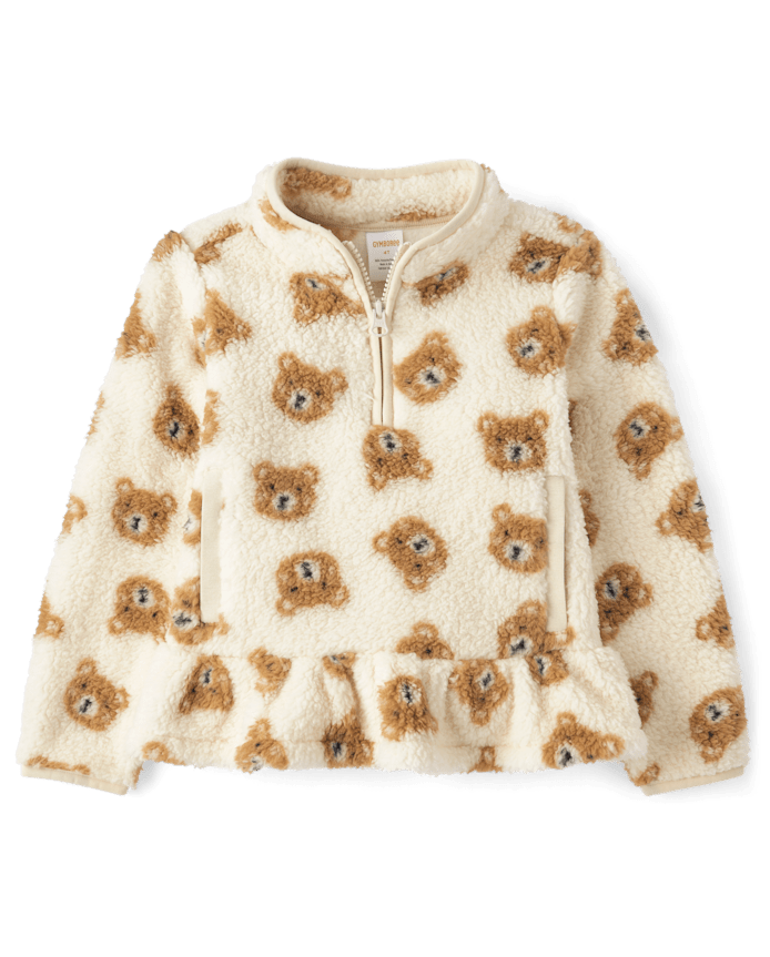 Girls Bear Sherpa Half Zip Pullover - Little Essentials