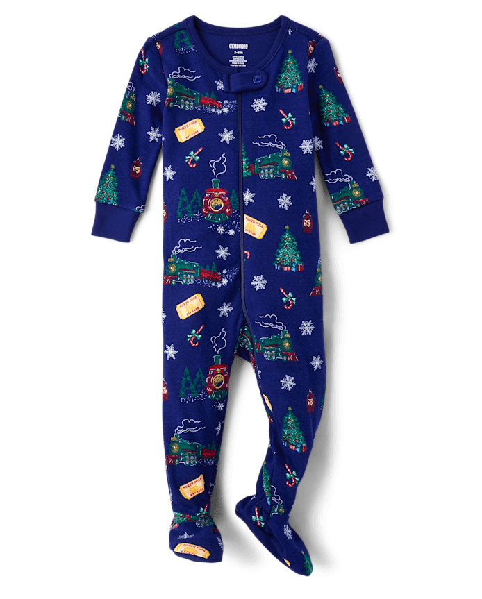 Baby And Toddler Christmas Train Snug Fit Cotton One-Piece Pajamas - Gymmies