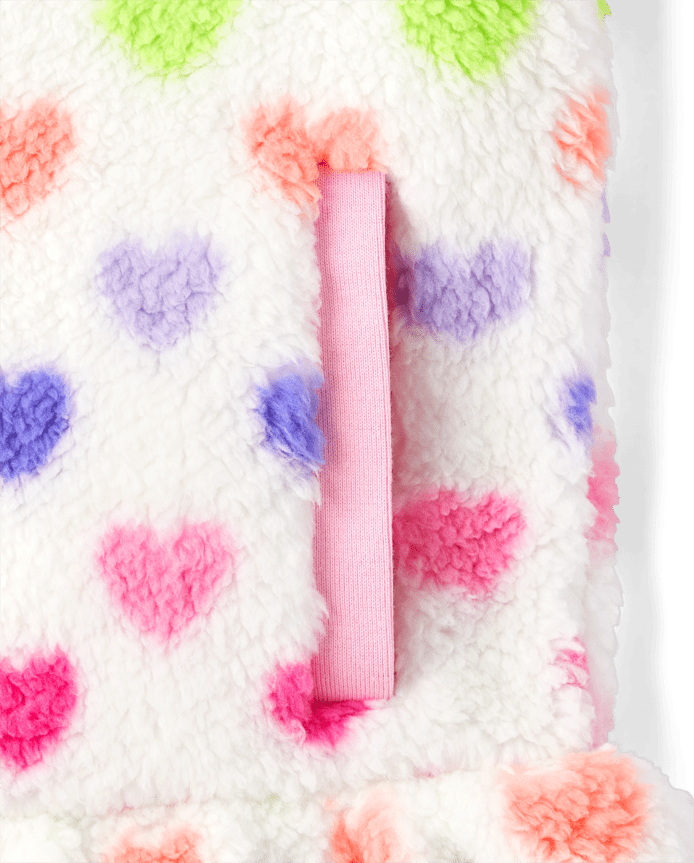 Girls Heart Sherpa Half Zip Pullover - Little Essentials