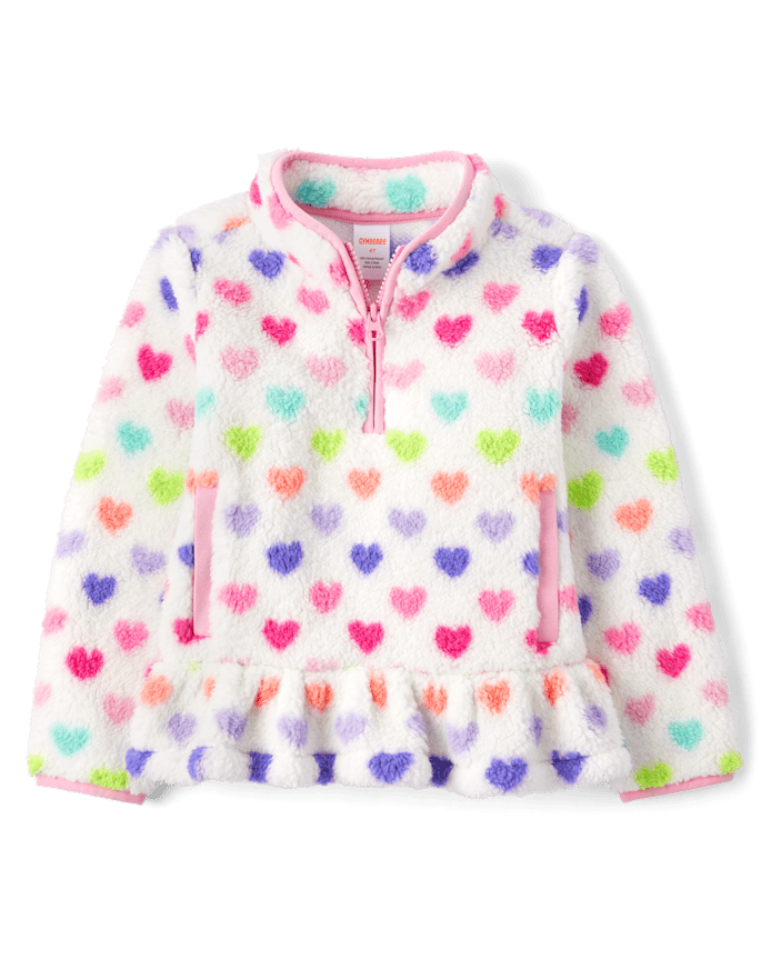 Girls Heart Sherpa Half Zip Pullover - Little Essentials