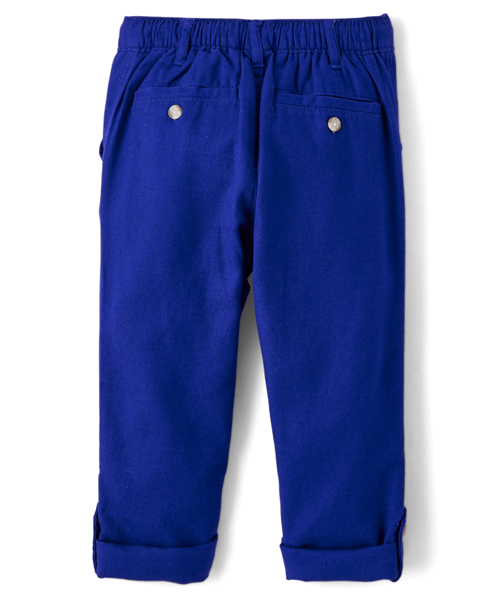 Kids Roll Cuff Linen-Blend Pull On Pants