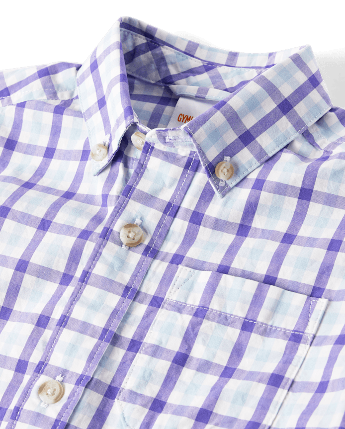 Boys Dad And Me Plaid Poplin Button Up Shirt - Lavender Fields