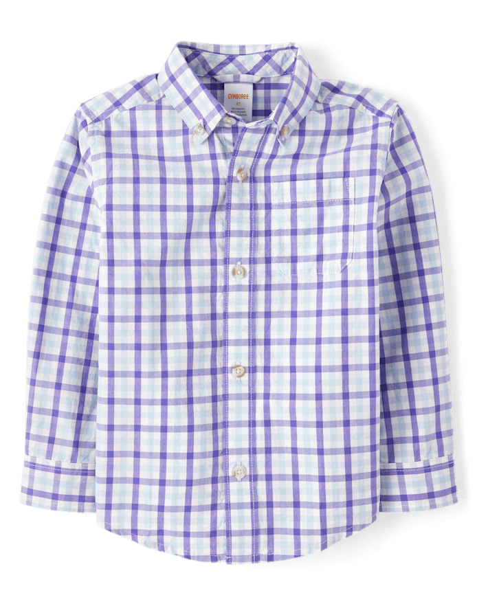 Boys Dad And Me Plaid Poplin Button Up Shirt - Lavender Fields