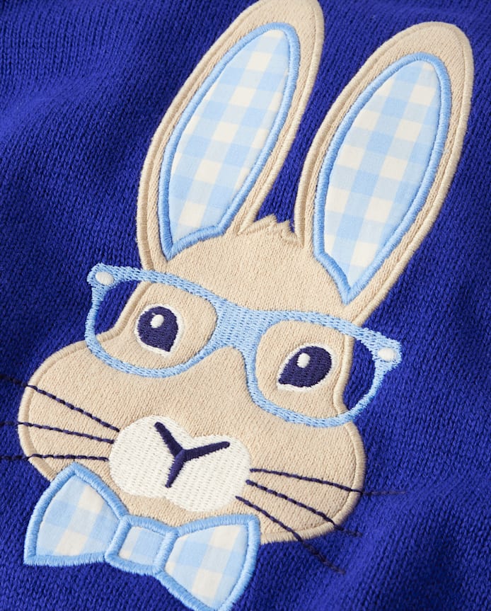 Boys Embroidered Bunny Sweater - Blue Belle