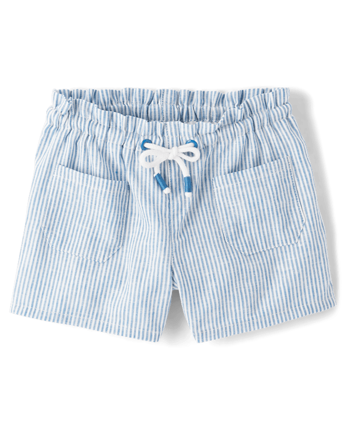 Girls Striped Linen-Blend Pull On Shorts