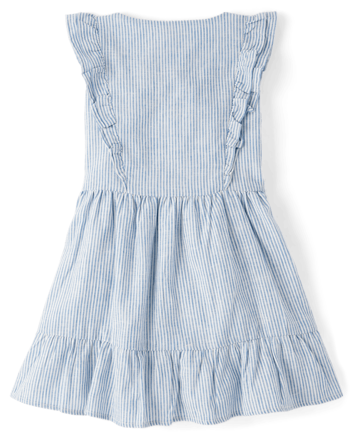 Girls Ruffle Linen-Blend Tiered Dress