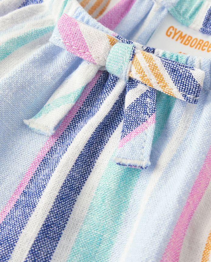 Girls Striped Linen-Blend Tiered Dress - Italian Riviera