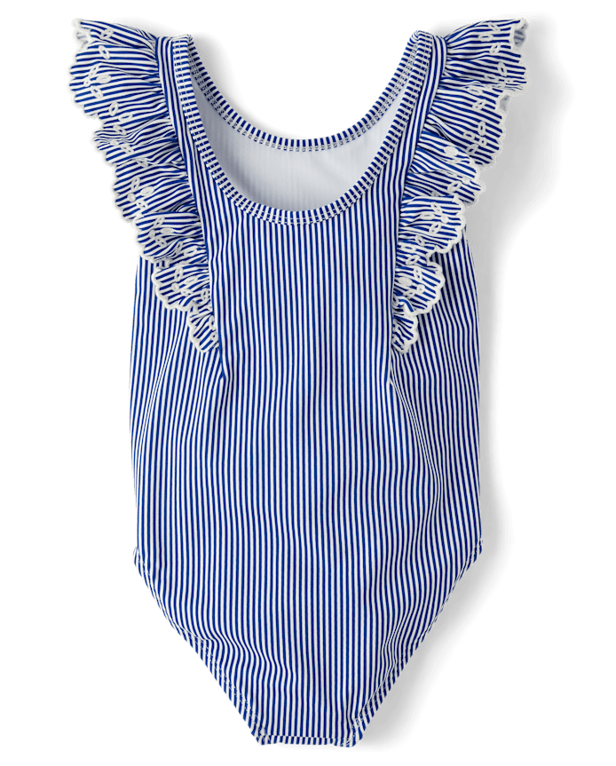Girls Eyelet Striped One Piece Swimsuit - Swim