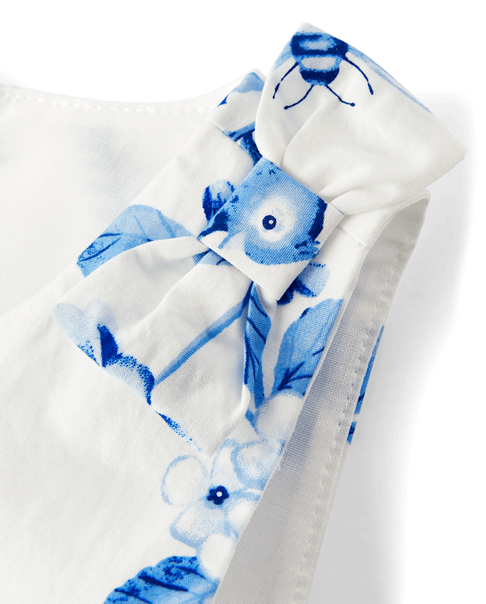 Girls Mommy And Me Floral Bird Bow Fit Flare Dress - Blue Belle