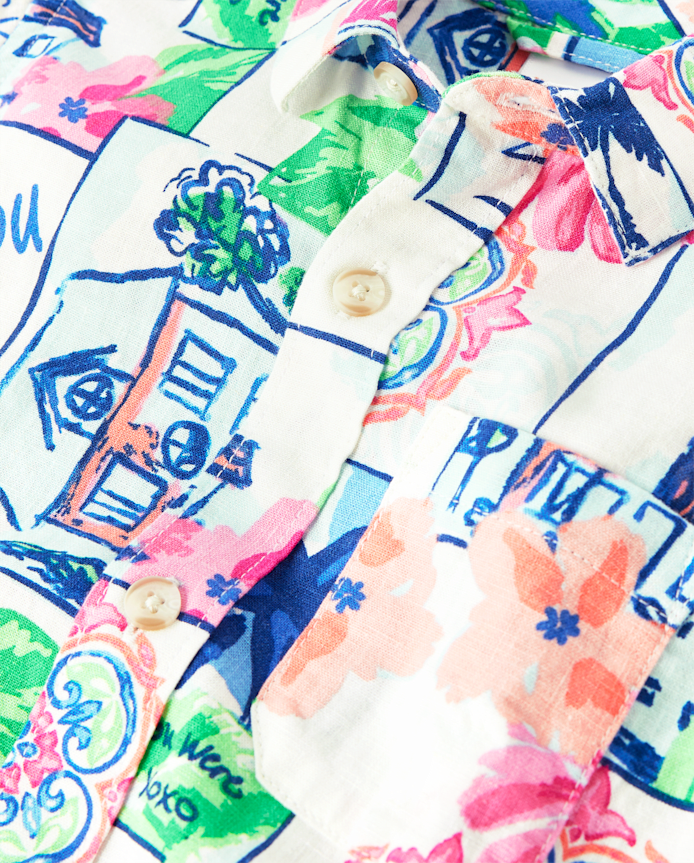Boys Dad And Me Vacation Linen-Blend Button Up Shirt - Italian Riviera