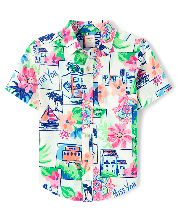 Boys Dad And Me Vacation Linen-Blend Button Up Shirt - Italian Riviera