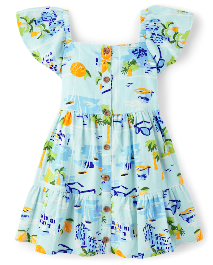 Girls Travel Linen-Blend Tiered Dress - Swim
