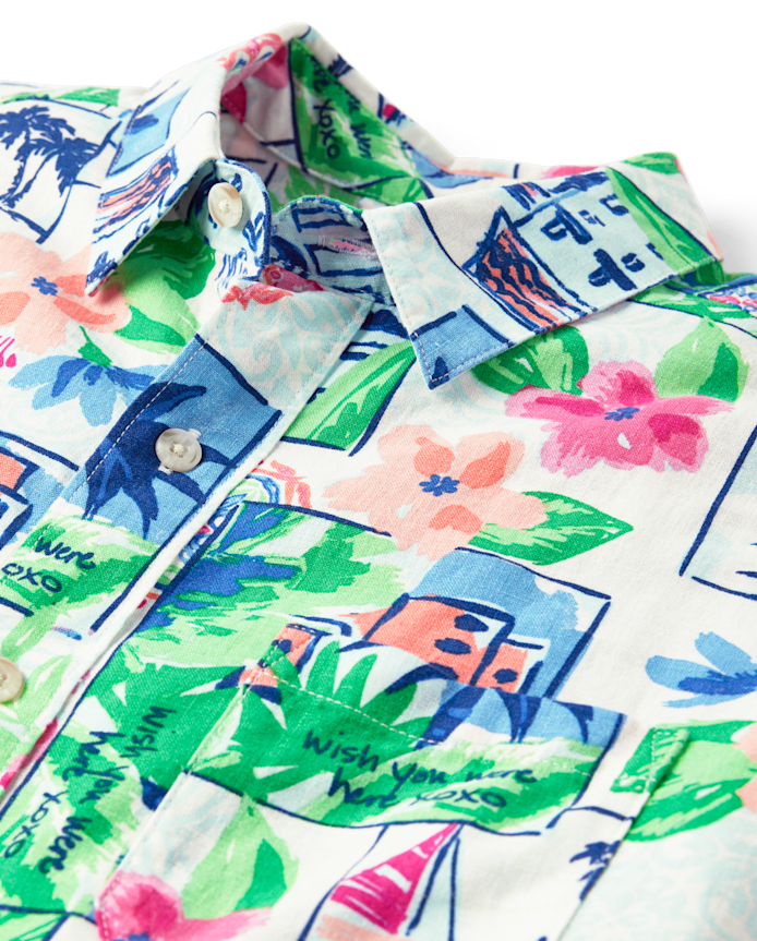 Mens Dad And Me Vacation Linen-Blend Button Up Shirt - Italian Riviera