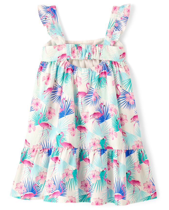 Girls Flamingo Tiered Dress - Swim