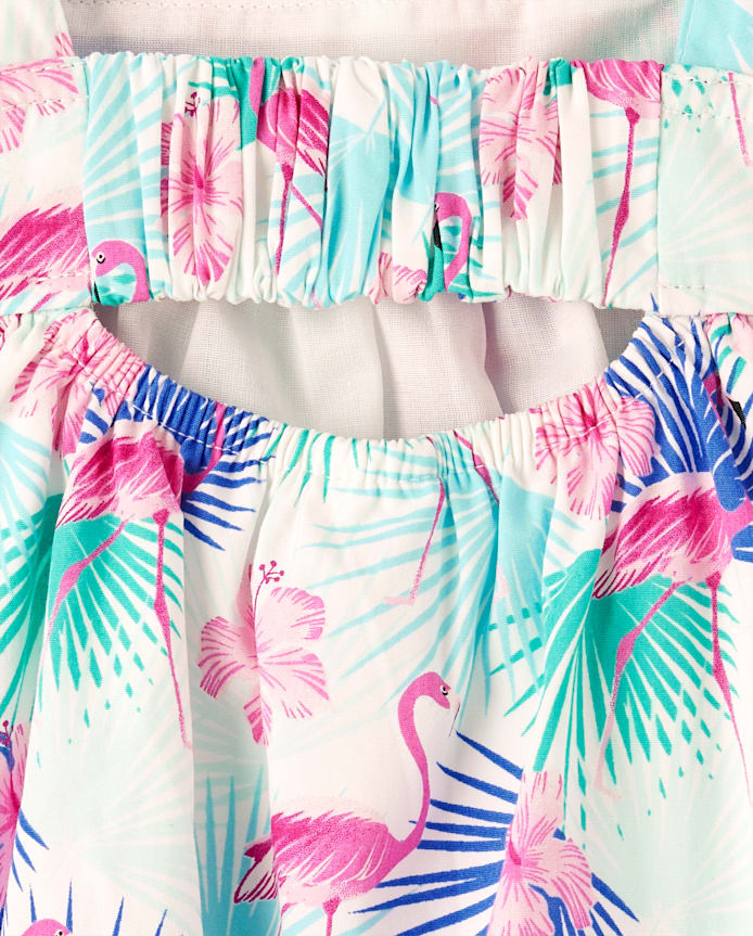 Girls Flamingo Tiered Dress - Swim