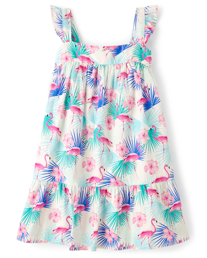 Girls Flamingo Tiered Dress - Swim