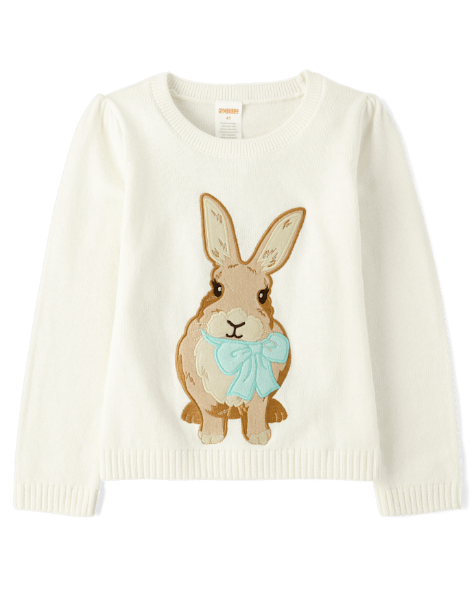 Girls Embroidered Bunny Sweater - Spring Celebrations