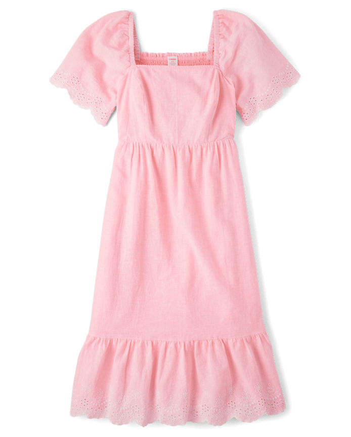 Womens Mommy And Me Eyelet Linen-Blend Tiered Dress