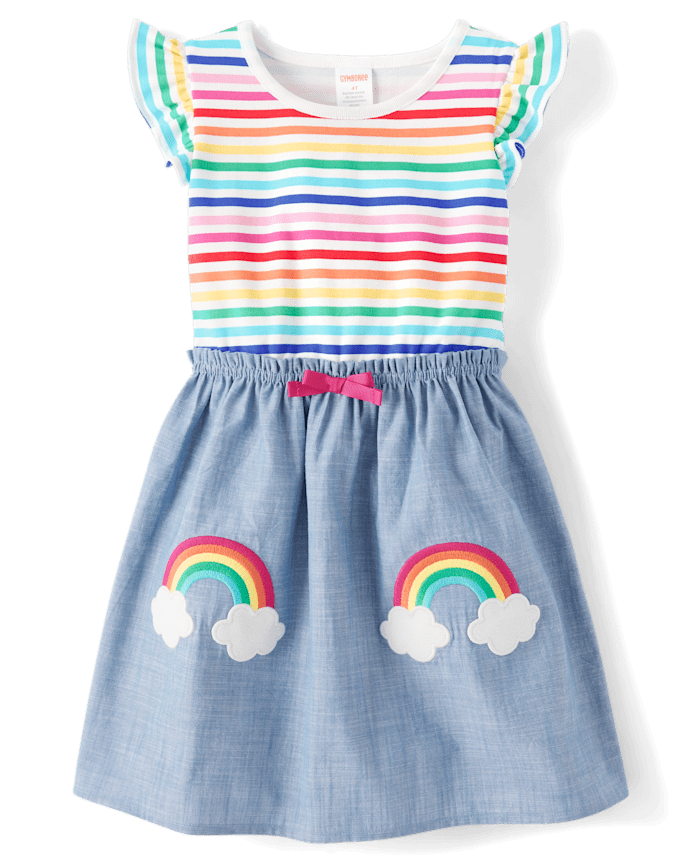 Girls Embroidered Rainbow Flutter Dress - Little Essentials
