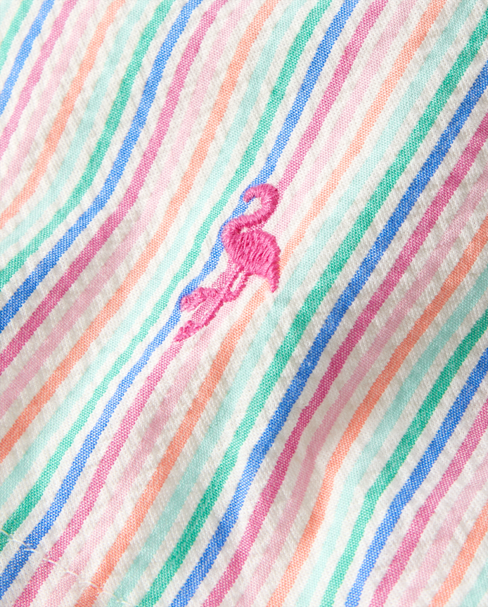 Girls Embroidered Flamingo Seersucker Pull On Shorts - Seaside Palms