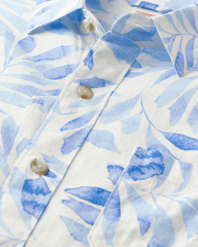 Mens Dad And Me Palm Linen-Blend Button Up Shirt