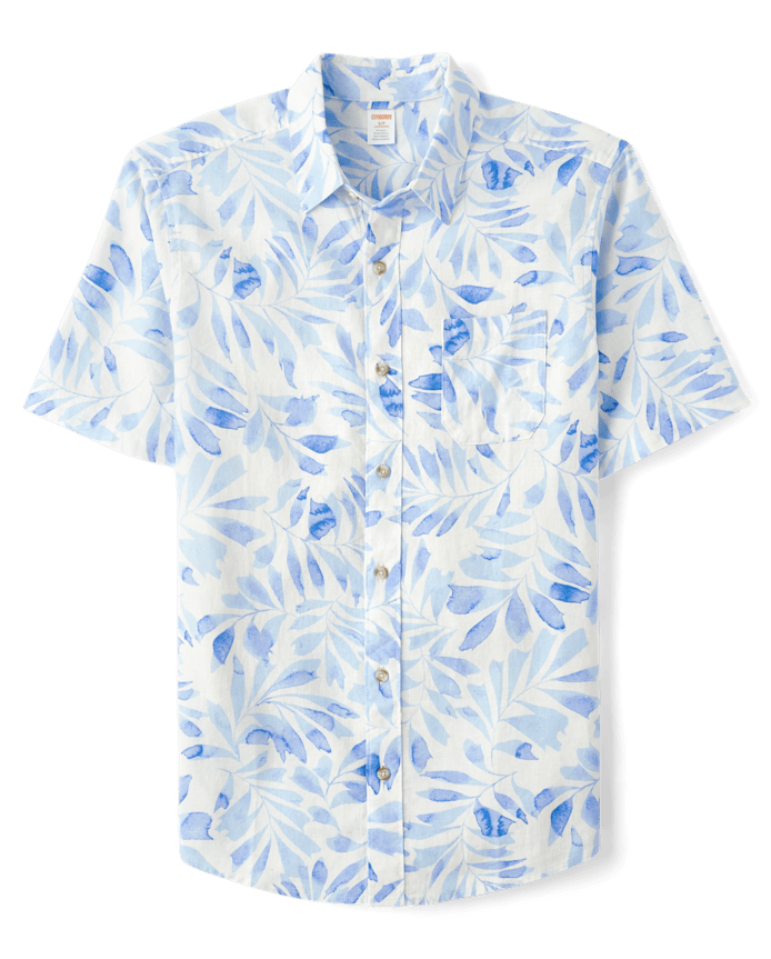 Mens Dad And Me Palm Linen-Blend Button Up Shirt