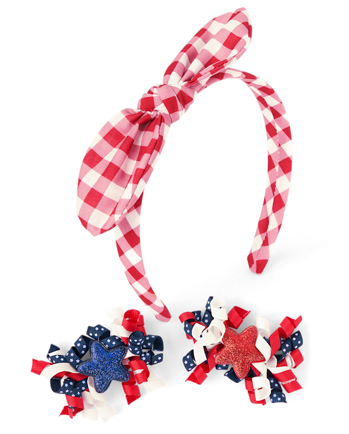 Girls Gingham 3-Piece Hair Set - American Cutie