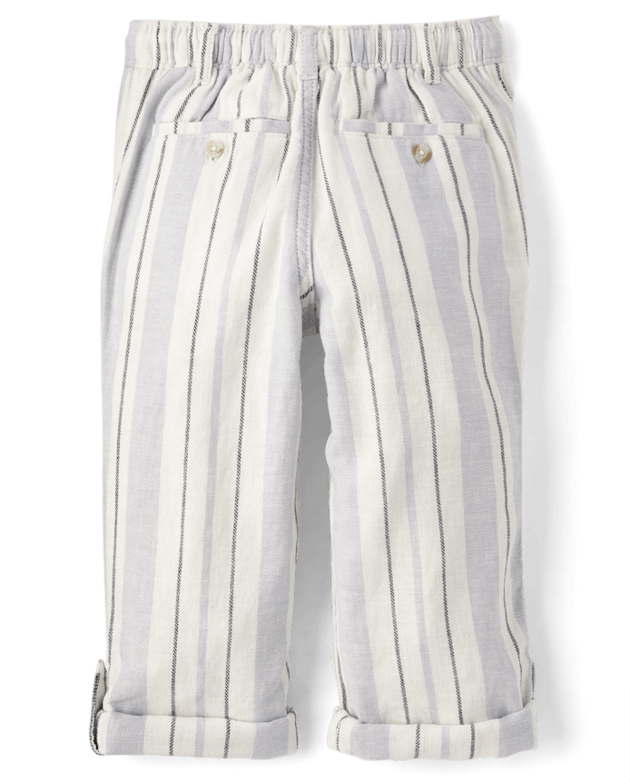Kids Striped Roll Cuff Linen-Blend Pull On Pants