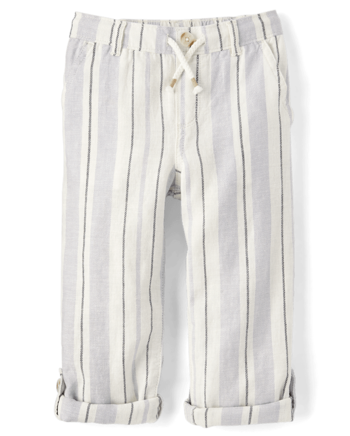 Pantalon rayé à enfiler en lin mélangé revers pour enfant