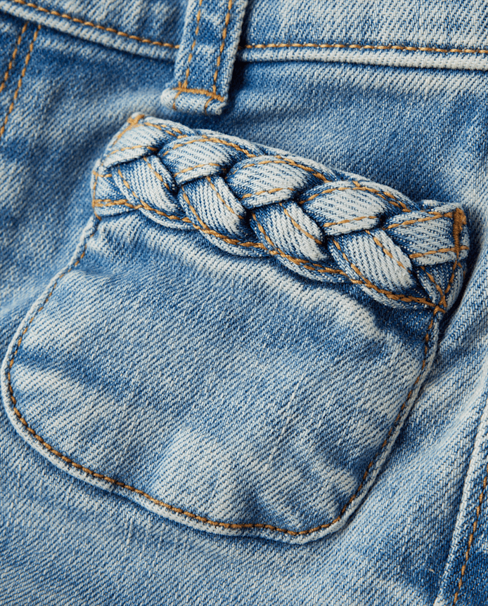 Girls Braided Patch Pocket Wide Leg Jeans - Little Essentials