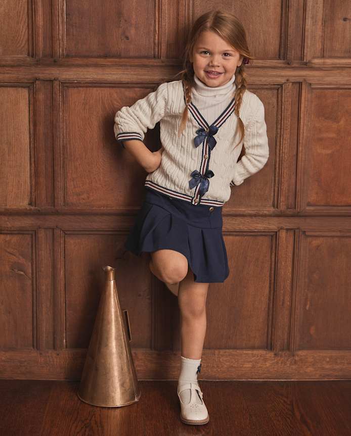 Girls Cable Knit Bow Cardigan - Campus Cuties