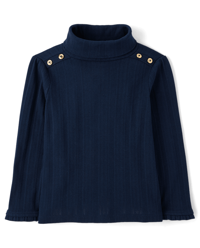 Girls Button Pointelle Turtleneck Top - Little Essentials