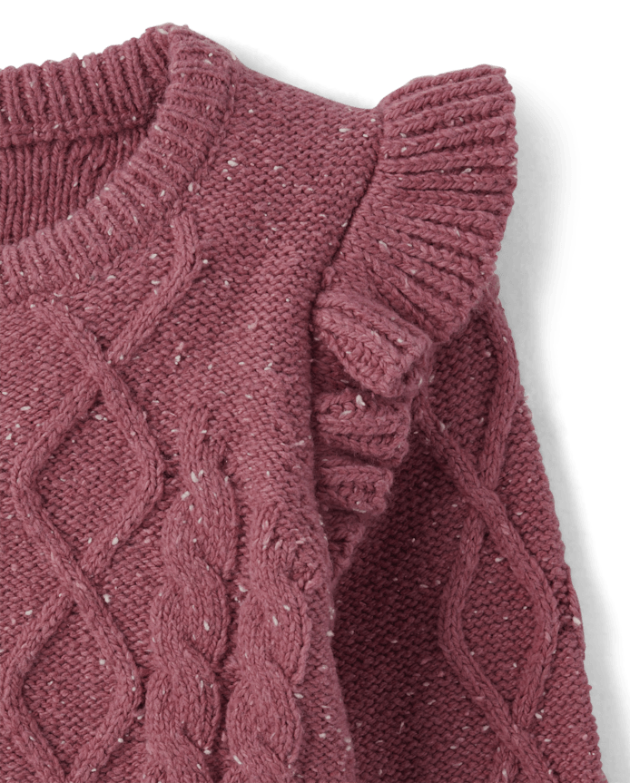 Girls Cable Knit Flutter Sweater