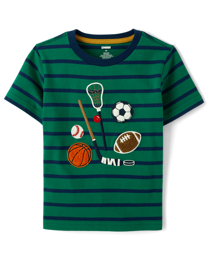 Boys Striped Embroidered Sports Top - Campus Cuties