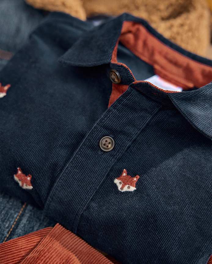 Boys Embroidered Fox Corduroy Button Up Shirt - Highland Hills